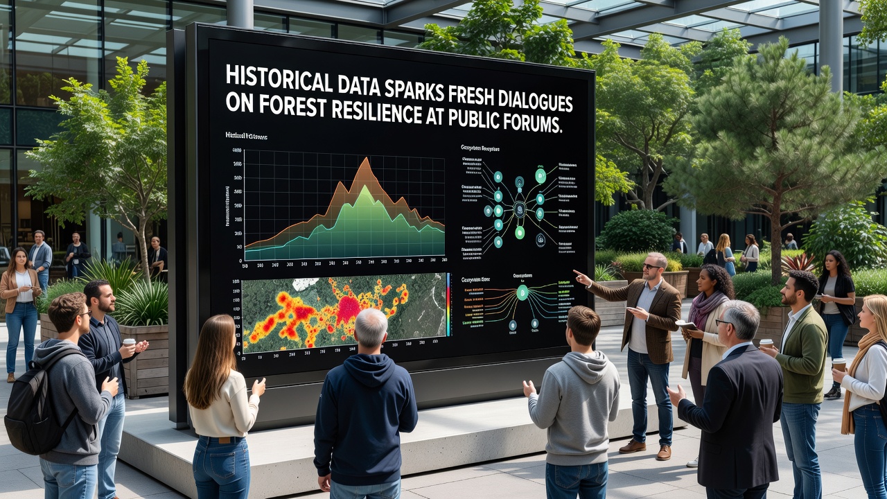 Presenters displaying charts of long-term forest composition changes at an October 2026 public forum